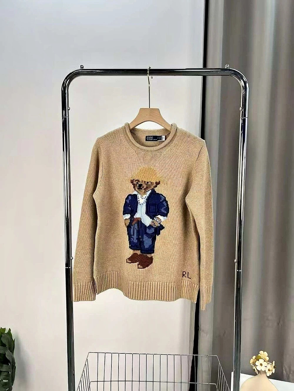 Polo Ralph Lauren Polo Bear Intarsia Knit Sweater Brown & Blue Medium